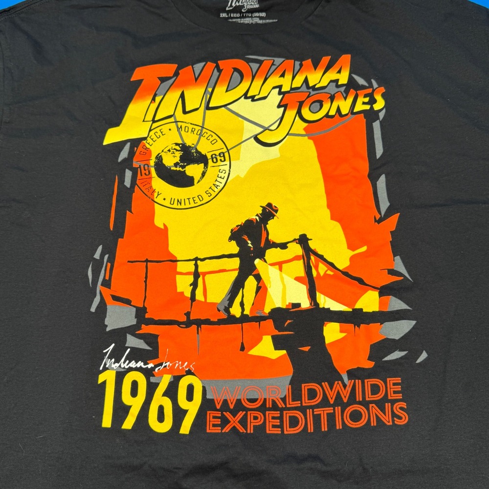 Indiana Jones 1969 Worldwide Expeditions Black Graphic T Shirt Men's XXL‎ - Picture 2 of 3
